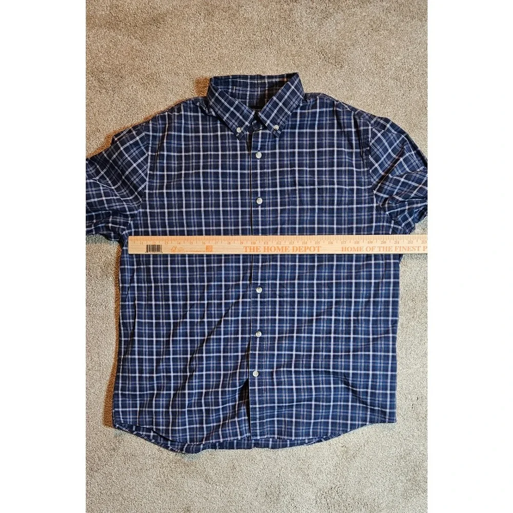 Banana Republic Mens Untucked Fit Navy Blue Plaid Button Down Shirt Large Casual